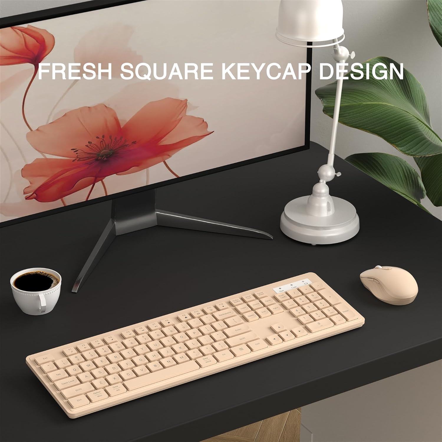 Black Wireless Keyboard and Mouse Combo, Full-Size 104-Key Office Keyboard with 15 Function Keys, Numeric Keypad, Single USB Receiver, Compatible with PC and Laptop, (black)